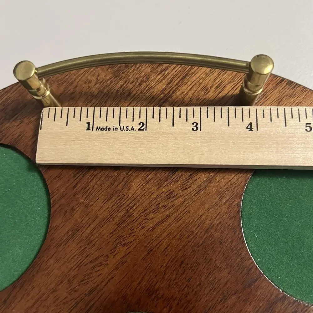 Vintage Mahogany Wood Drink Serving Tray Round Green Felt Brass‎ Handles Barware